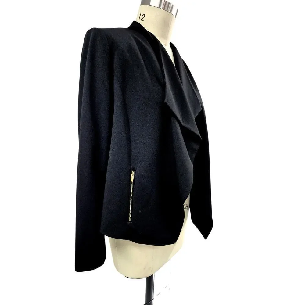 Calvin Klein Black Poly Blend Open Jacket Sz 12 Gold Zippers